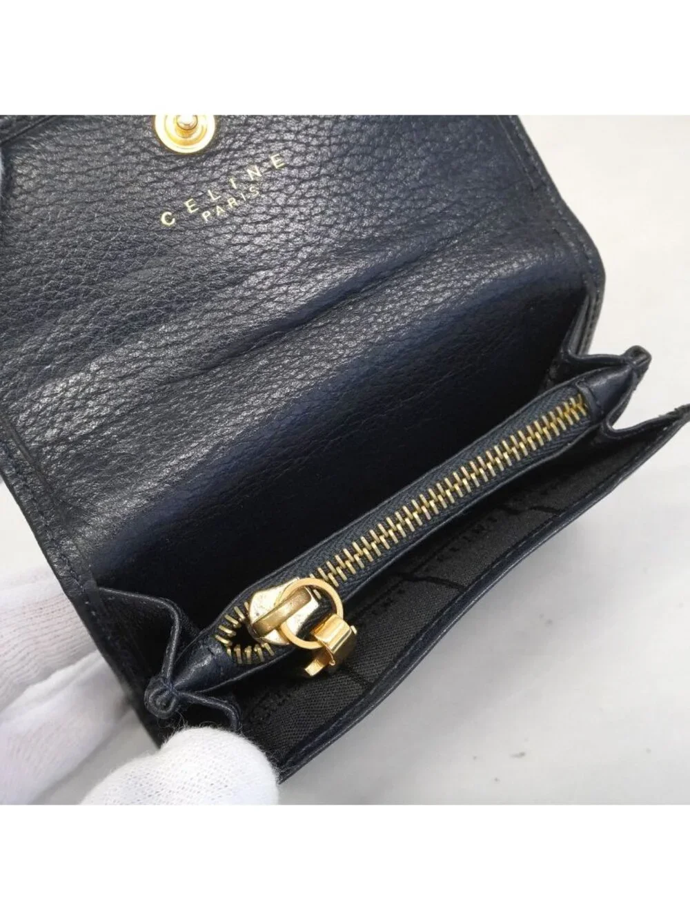 Celine Coin Purse Leather Black Gold